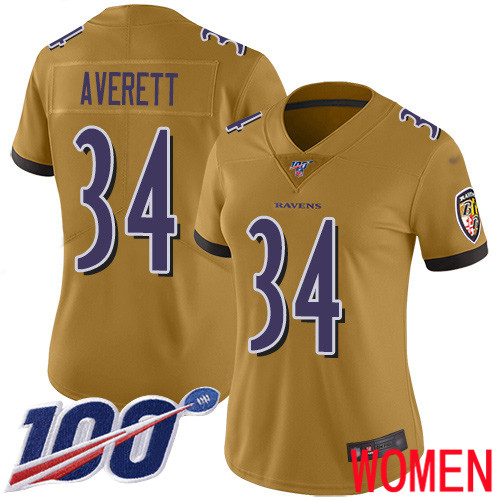 Baltimore Ravens Limited Gold Women Anthony Averett Jersey NFL Football #34 100th Season Inverted Legend->women nfl jersey->Women Jersey